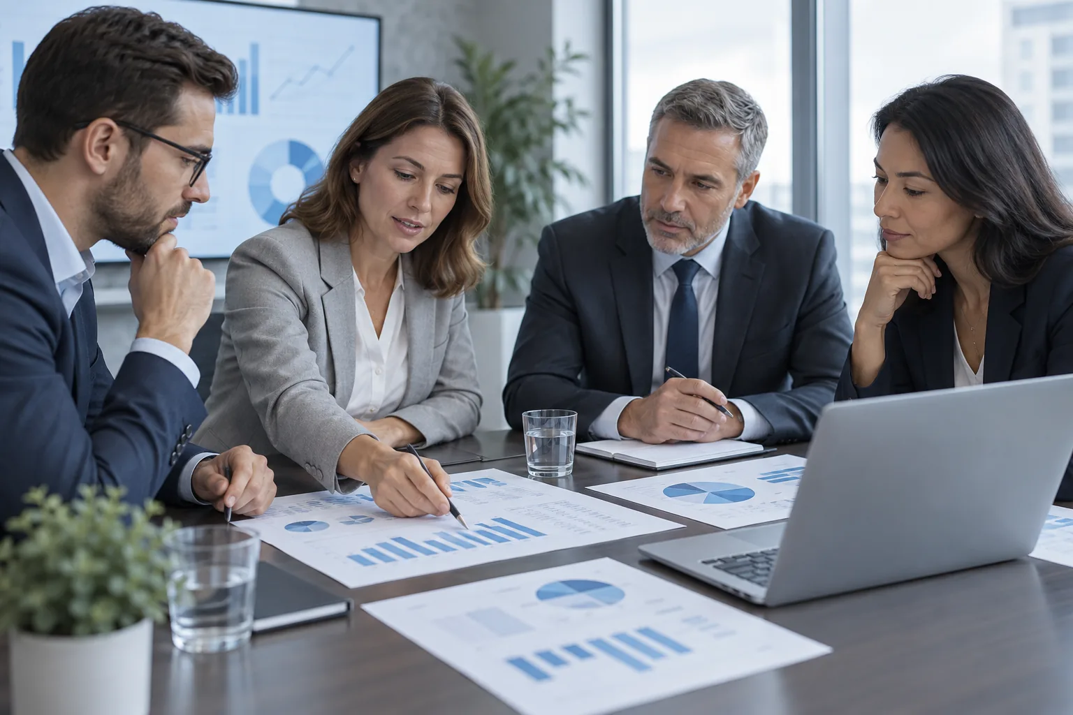 Consultants comparing employee benefits plans and performance