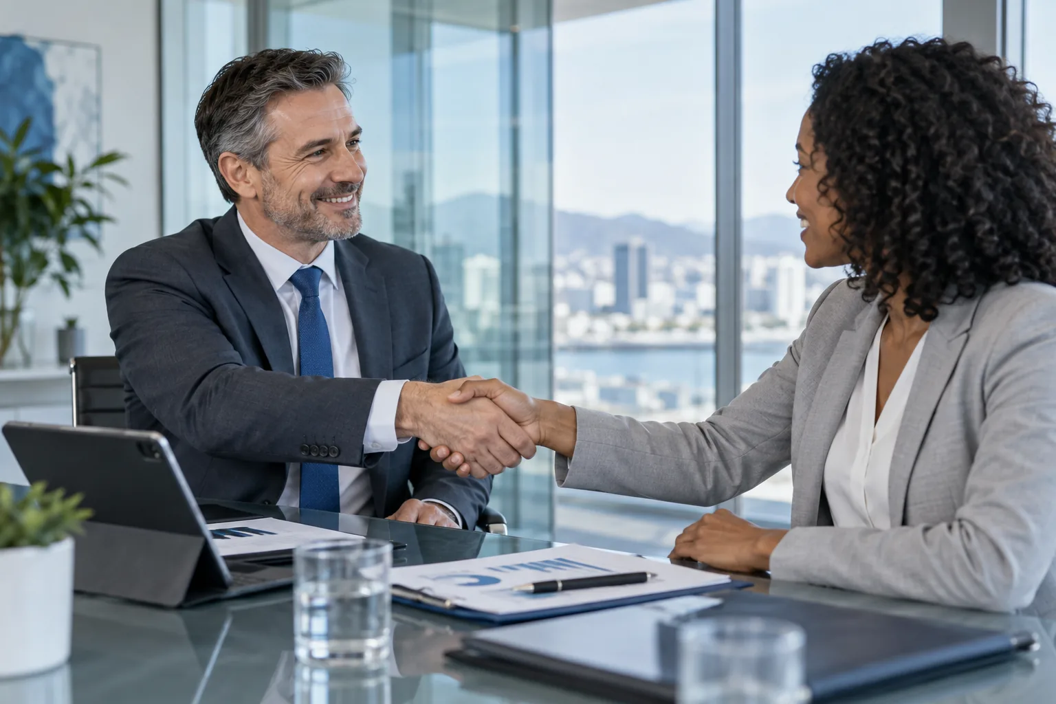 Insurance consultant explaining a protection strategy to business clients