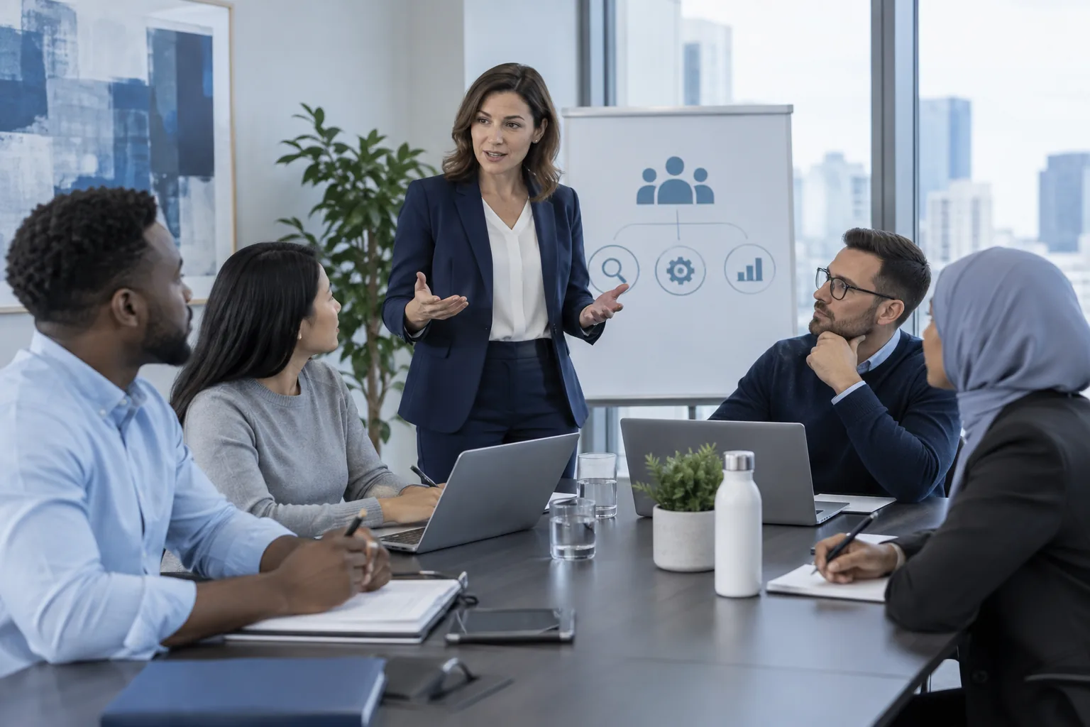Human resources consultant meeting with a diverse employee team