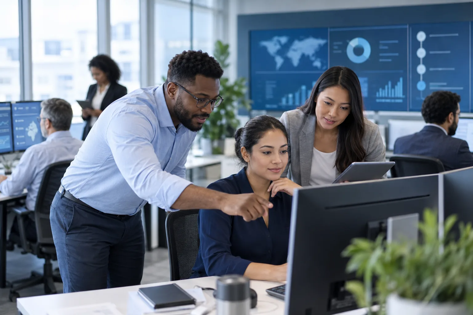 Insurance operations team coordinating client service workflows